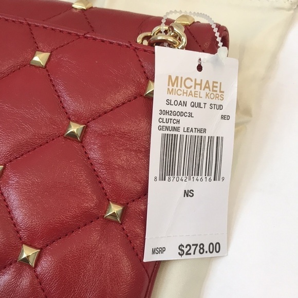 MICHAEL MICHAEL KORS Red Gold Sloan Quilt Studded Clutch - Picture 5 of 6